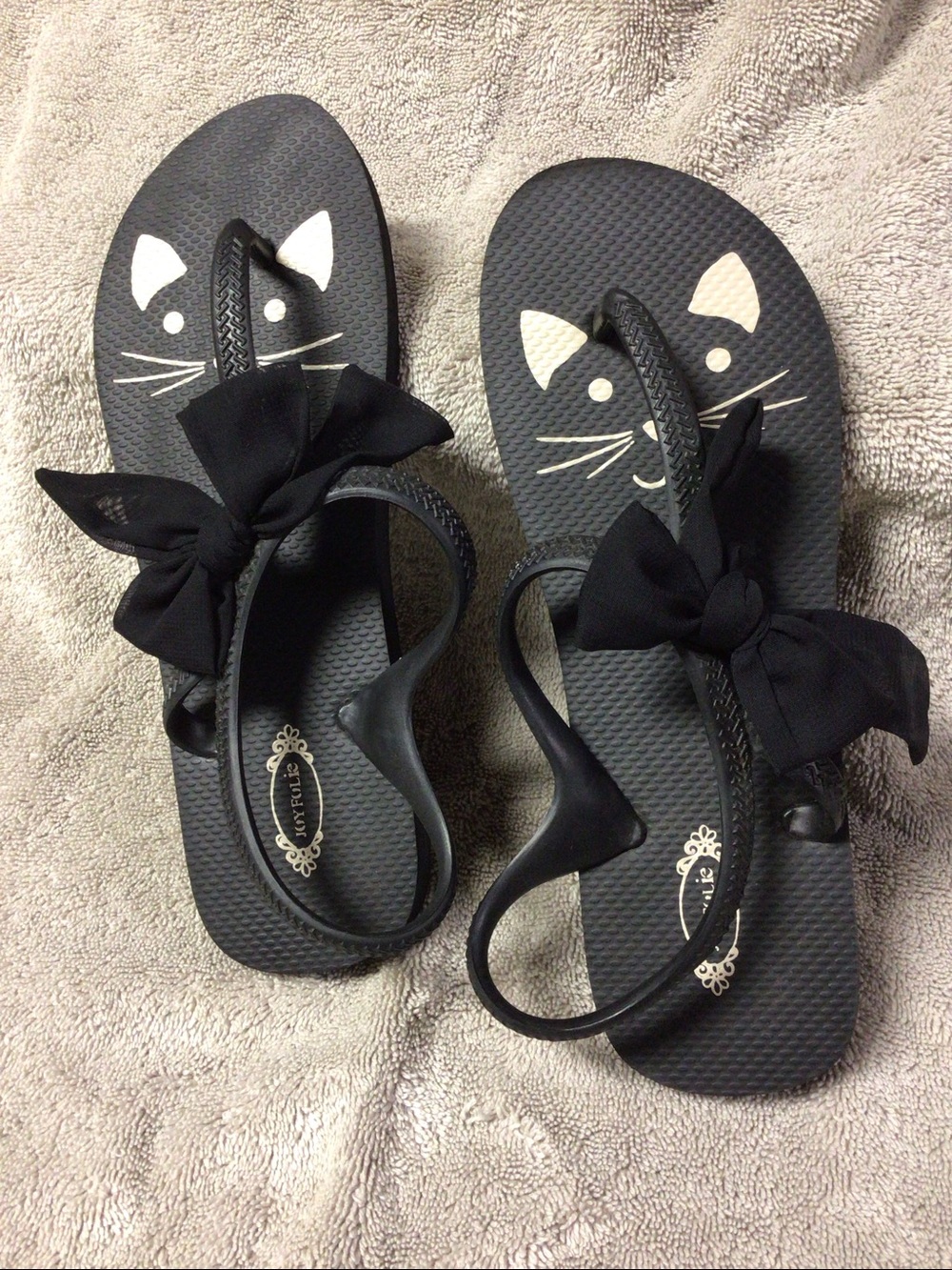 Joyfolie Black Cat Bow Slingback Sandals, Nwot